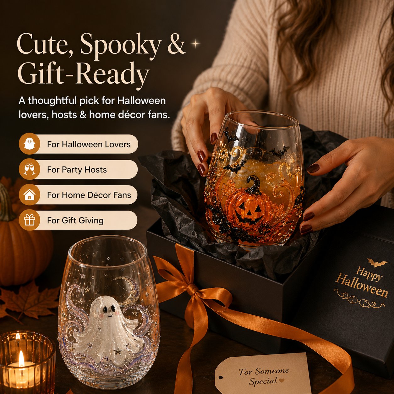 ๐ฅLAST DAY 50% OFF - ๐ 3D Halloween Artisan Glass Cups, Festive Parties & Cozy Fall Home Bar Vibes
