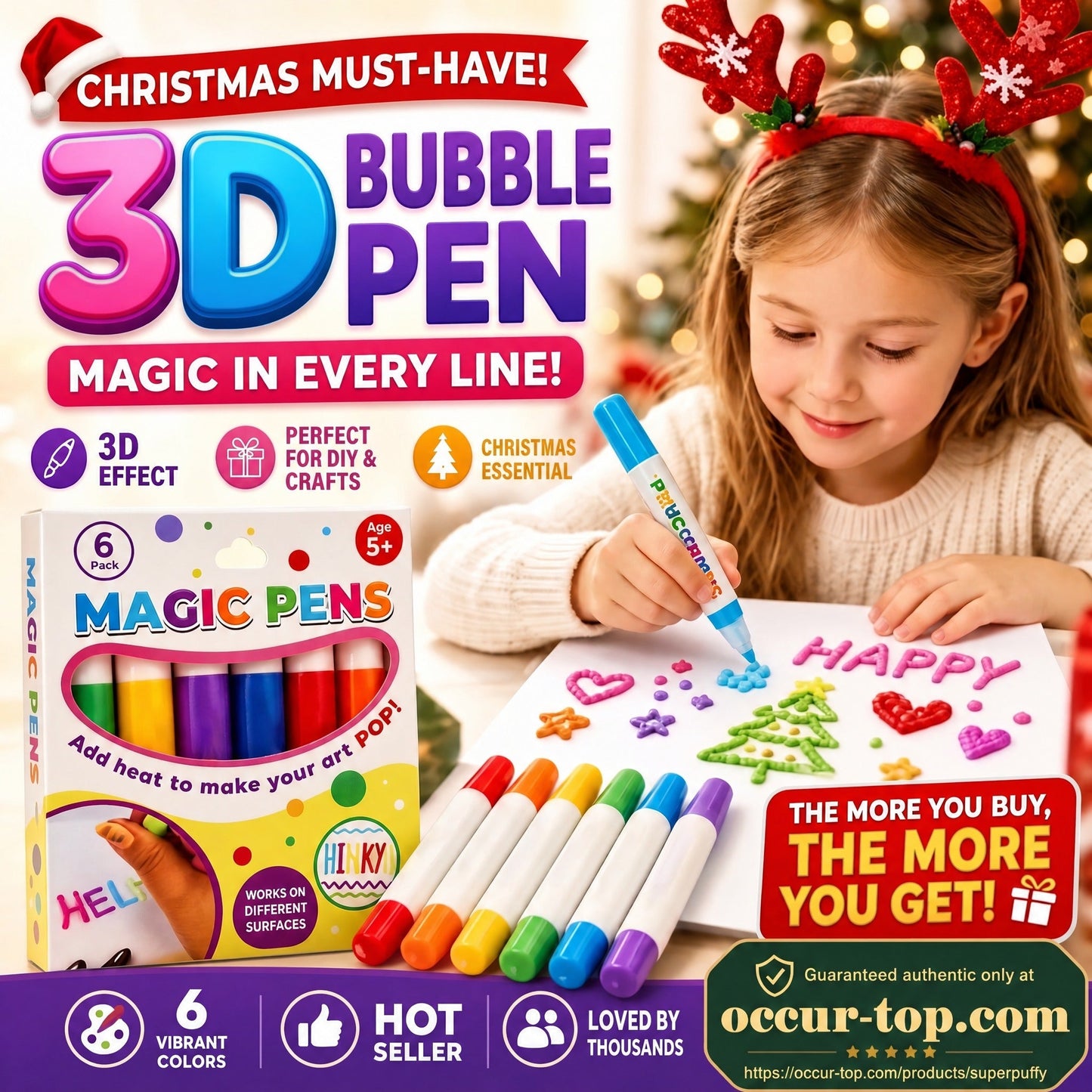 💥LAST DAY BUY 1 GET 1 FREE!!🎁🔮Magic Pen – Draw 3D with one stroke!🎄DIY Bubble Magic Drawing Pens