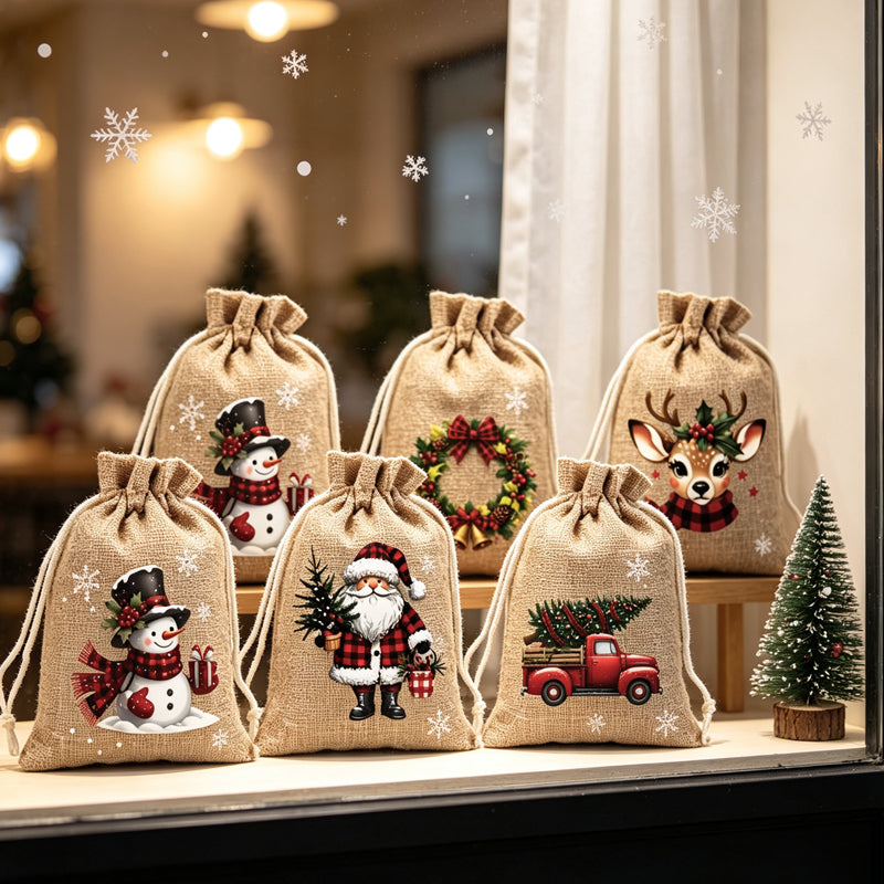 🎉 2026 Sale — Over 23,000 Sold!🎄 Christmas Drawstring Gift Bags‐Santa & Reindeer Polyester Pouches 🎁