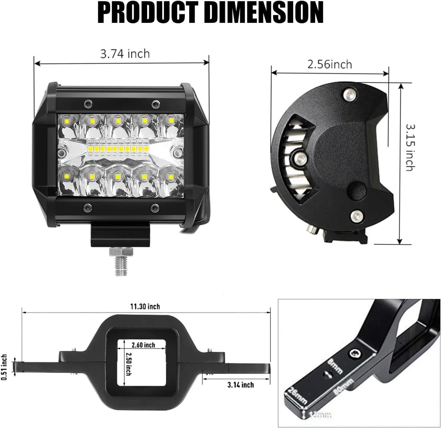4 Inch 60W LED Pods with Tow Hitch Mounting Bracket