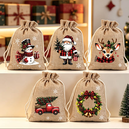 🎉 2026 Sale — Over 23,000 Sold!🎄 Christmas Drawstring Gift Bags‐Santa & Reindeer Polyester Pouches 🎁