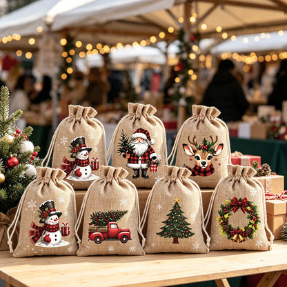 🎉 2026 Sale — Over 23,000 Sold!🎄 Christmas Drawstring Gift Bags‐Santa & Reindeer Polyester Pouches 🎁