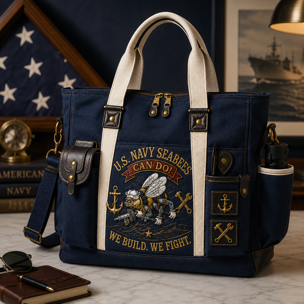 🎖️U.S. Navy Seabees CAN DO Engineering-Duty Multifunctional Outdoor Tote Bag