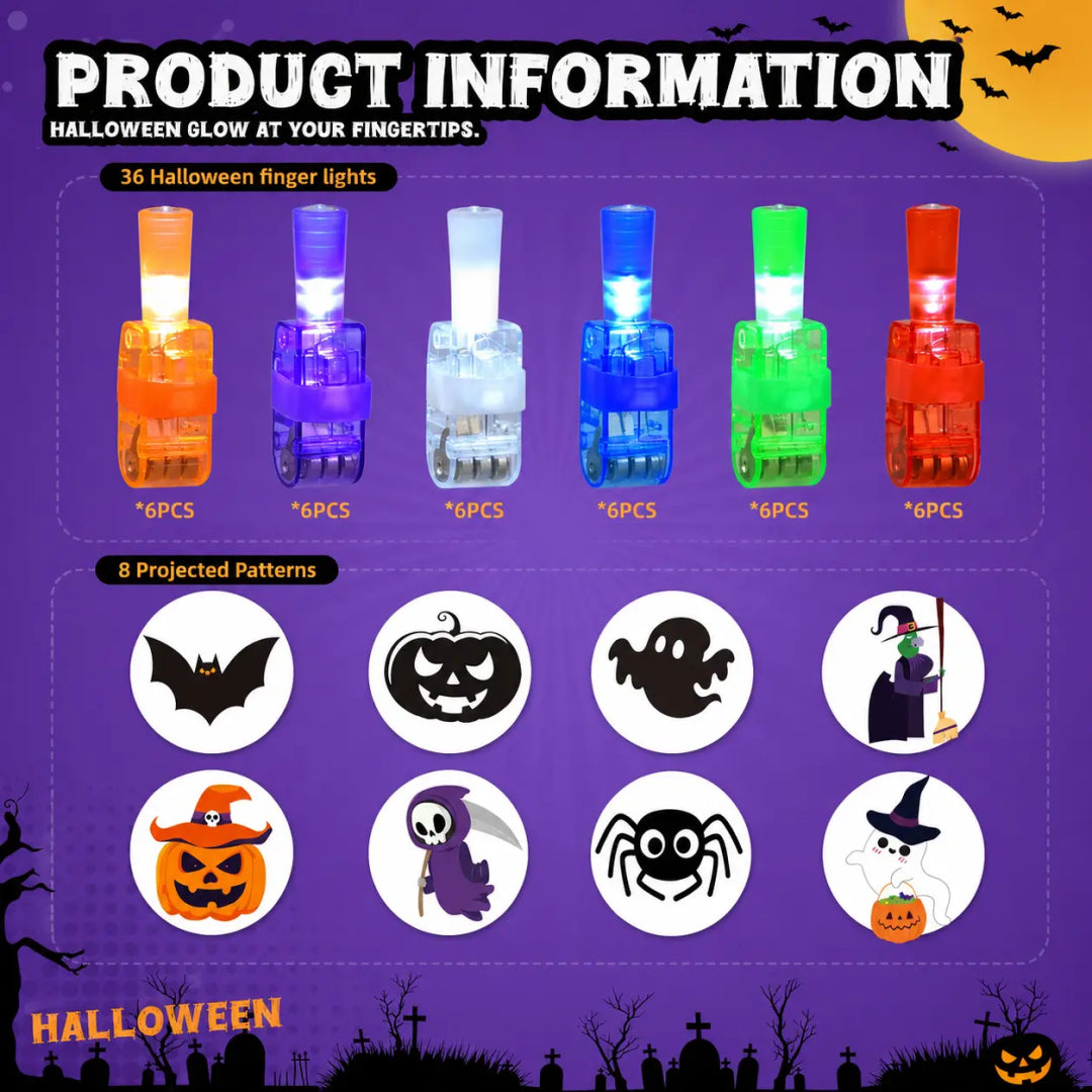 Halloween LED Projection Finger Lights – Party Favor Set