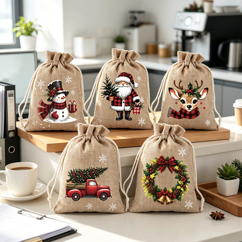 🎉 2026 Sale — Over 23,000 Sold!🎄 Christmas Drawstring Gift Bags‐Santa & Reindeer Polyester Pouches 🎁