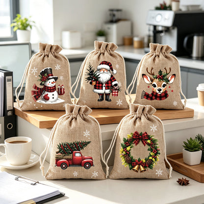 🎉 2026 Sale — Over 23,000 Sold!🎄 Christmas Drawstring Gift Bags‐Santa & Reindeer Polyester Pouches 🎁