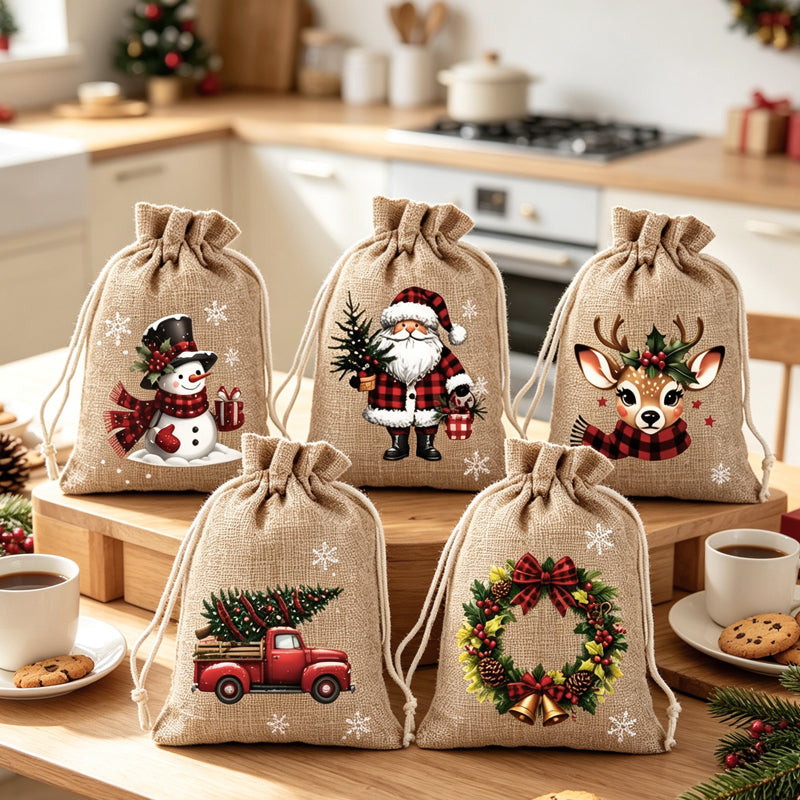 🎉 2026 Sale — Over 23,000 Sold!🎄 Christmas Drawstring Gift Bags‐Santa & Reindeer Polyester Pouches 🎁