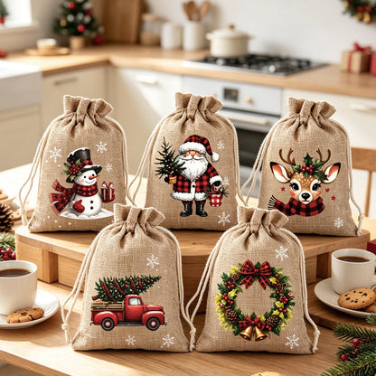 🎉 2026 Sale — Over 23,000 Sold!🎄 Christmas Drawstring Gift Bags‐Santa & Reindeer Polyester Pouches 🎁