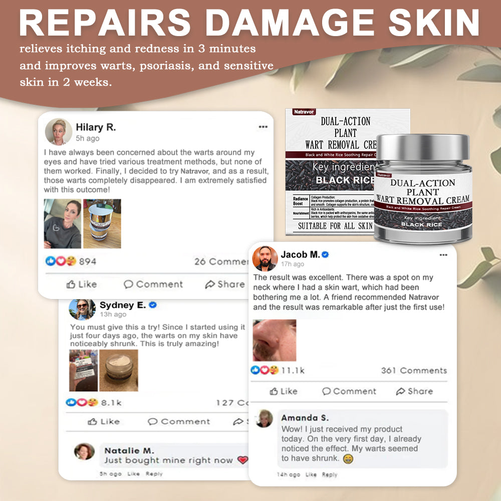 Natravor® Black Rice Skin Repair Essence Cream ⚕️ FDA Certified (Removes warts and skin growths, improves keratin buildup and seborrheic dermatitis, follicular keratosis, age spots, and bruising)