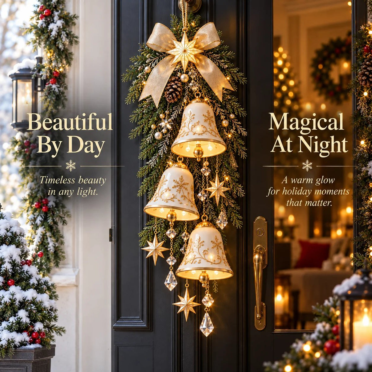 ✨✨ Golden Bell Blessing CascadeTM – Lighted Christmas Door Decor