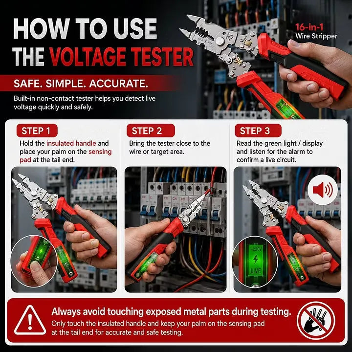 ⚡🛠️16-in-1 Multifunctional Electrical Pliers with Voltage Tester, Heavy Duty Wire Stripper for Electricians & DIY Projects