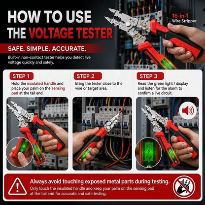 ⚡🛠️16-in-1 Multifunctional Electrical Pliers with Voltage Tester, Heavy Duty Wire Stripper for Electricians & DIY Projects