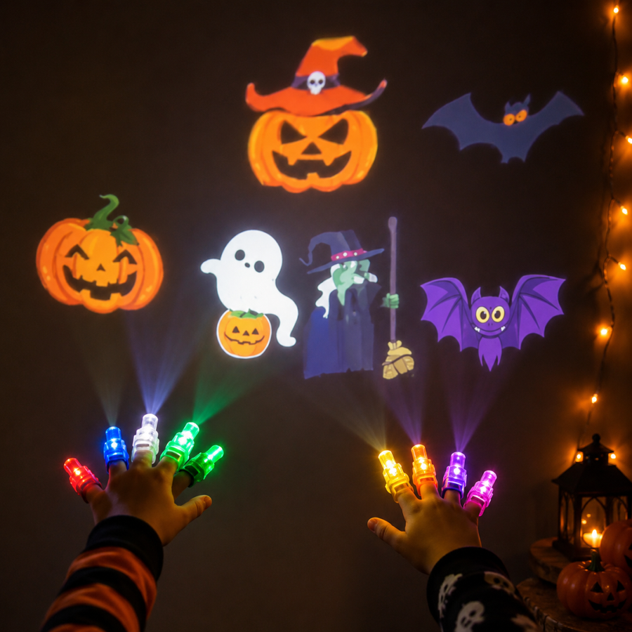 Halloween LED Projection Finger Lights – Party Favor Set