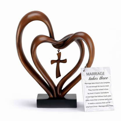 🌸Valentine's Day Hot Sale💖Marriage Takes Three – Entwined Heart & Cross Christian Wedding Sculpture