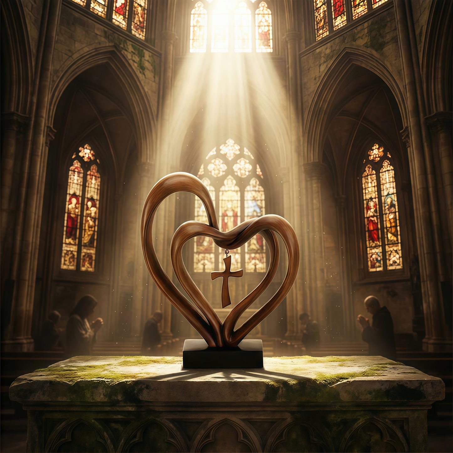 🌸Valentine's Day Hot Sale💖Marriage Takes Three – Entwined Heart & Cross Christian Wedding Sculpture