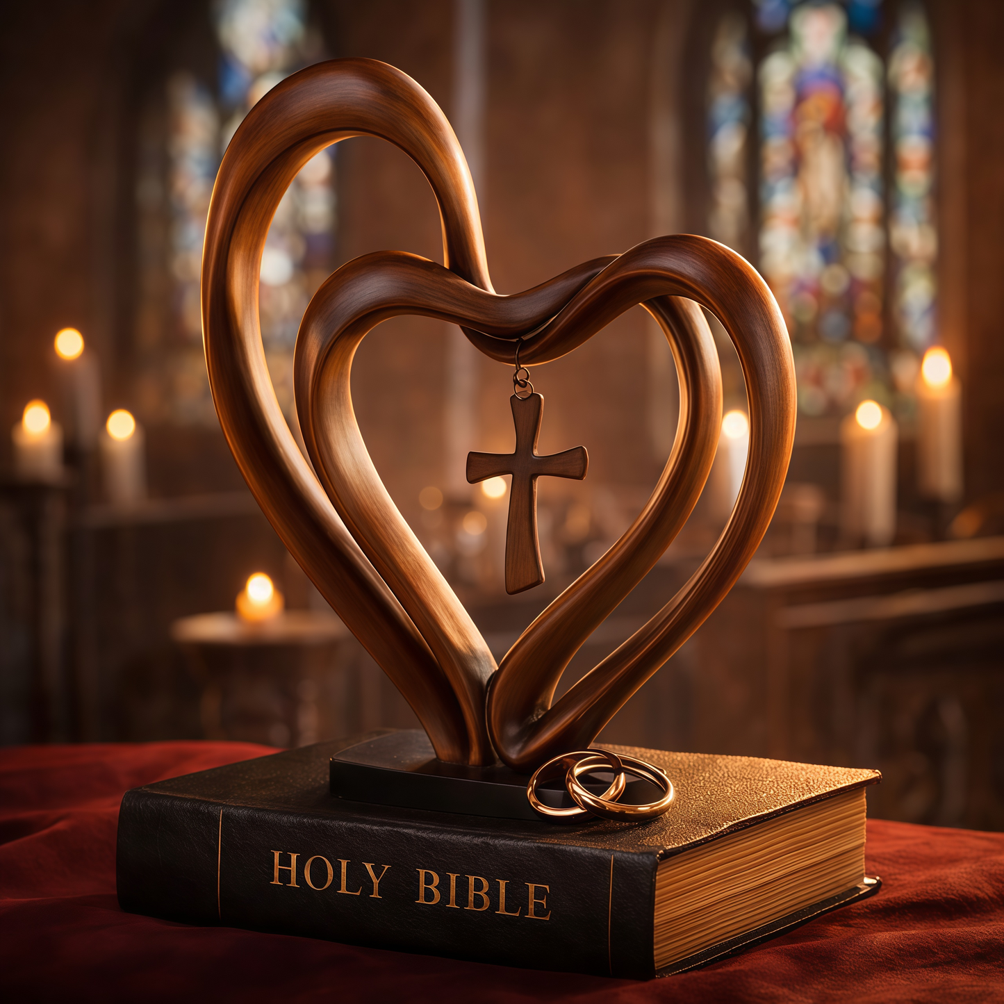 🌸Valentine's Day Hot Sale💖Marriage Takes Three – Entwined Heart & Cross Christian Wedding Sculpture