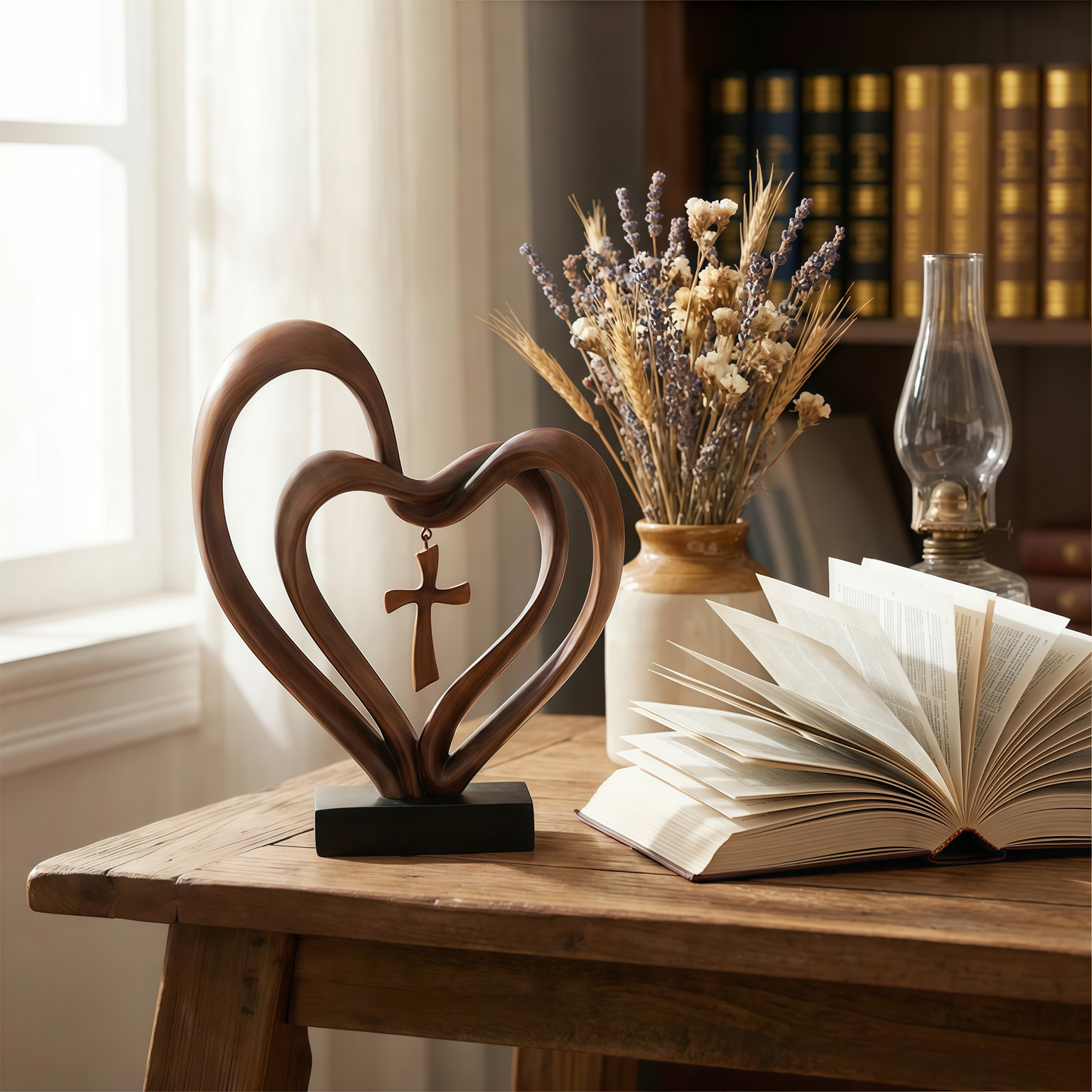 🌸Valentine's Day Hot Sale💖Marriage Takes Three – Entwined Heart & Cross Christian Wedding Sculpture