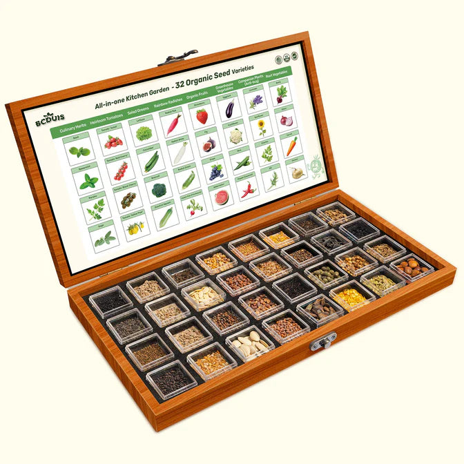 All-in-One Kitchen Garden Seed Bank - 32 Organic Seed Varieties