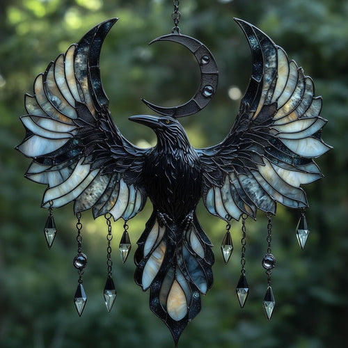 Crescent Moon Raven Suncatcher