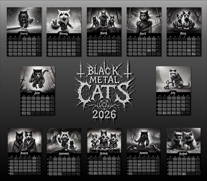 Black Metal Cats 2026-Wall Calendar 2026