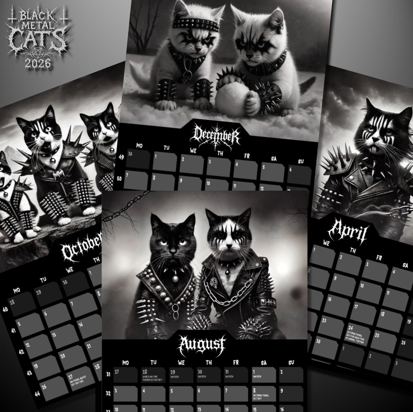 Black Metal Cats 2026-Wall Calendar 2026