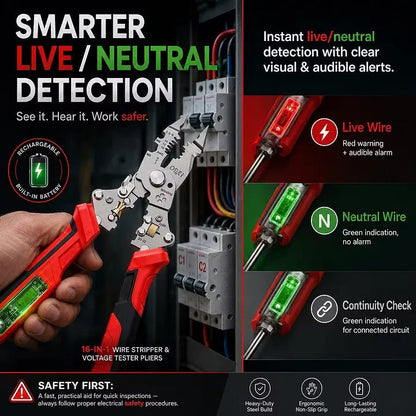 ⚡🛠️16-in-1 Multifunctional Electrical Pliers with Voltage Tester, Heavy Duty Wire Stripper for Electricians & DIY Projects