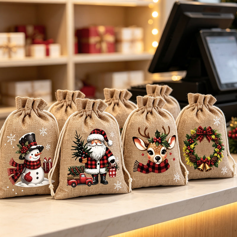 🎉 2026 Sale — Over 23,000 Sold!🎄 Christmas Drawstring Gift Bags‐Santa & Reindeer Polyester Pouches 🎁