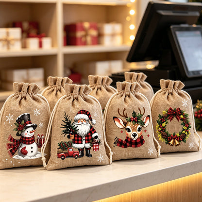 🎉 2026 Sale — Over 23,000 Sold!🎄 Christmas Drawstring Gift Bags‐Santa & Reindeer Polyester Pouches 🎁