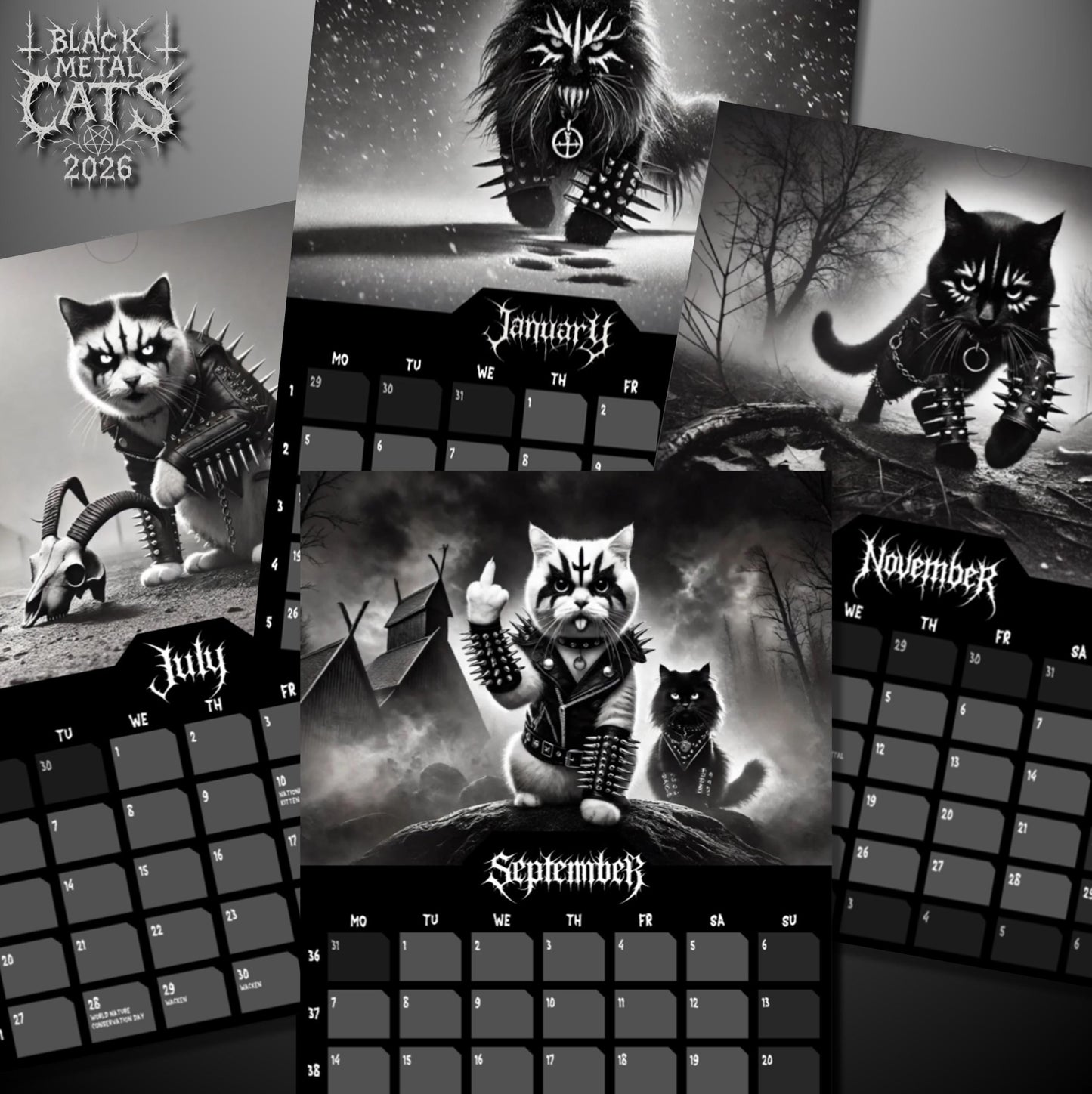 Black Metal Cats 2026-Wall Calendar 2026