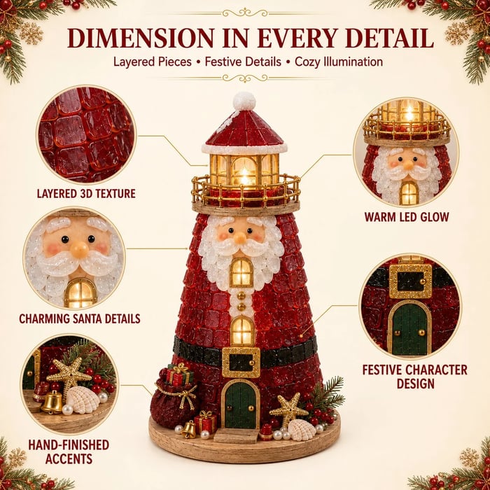 🎄Beginner-Friendly DIY Lighted Christmas Character Sea Glass-Style Lighthouse Kit Collection | Complete Kit with Sea Glass-Style Pieces, LED Lights & Step-by-Step Guide Included 💕