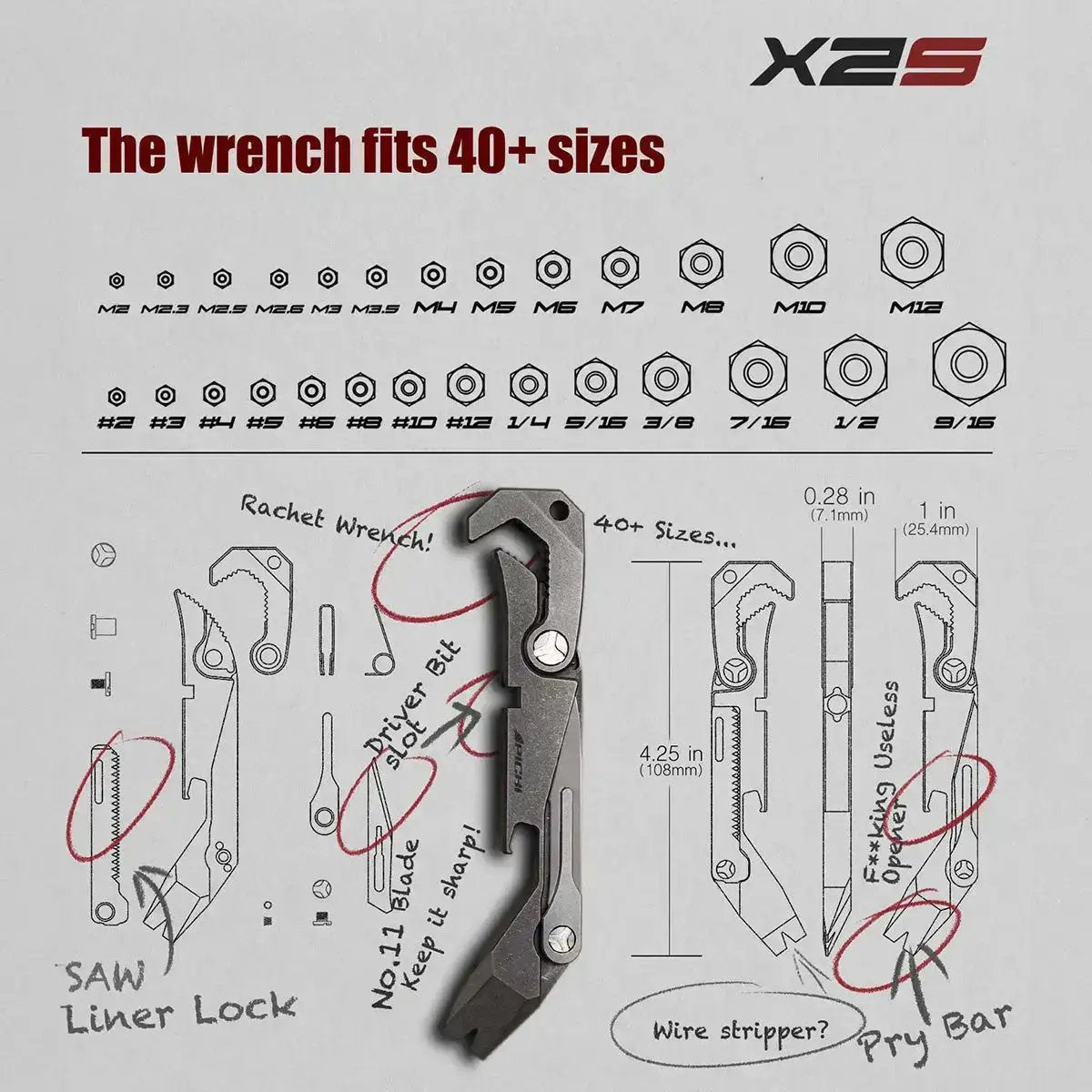🛠️PICHI X2S Titanium Multitool | Includes Cow Leather Holster with Pocket Clip & 4 No.11 High-Carbon Tactical Steel Blades