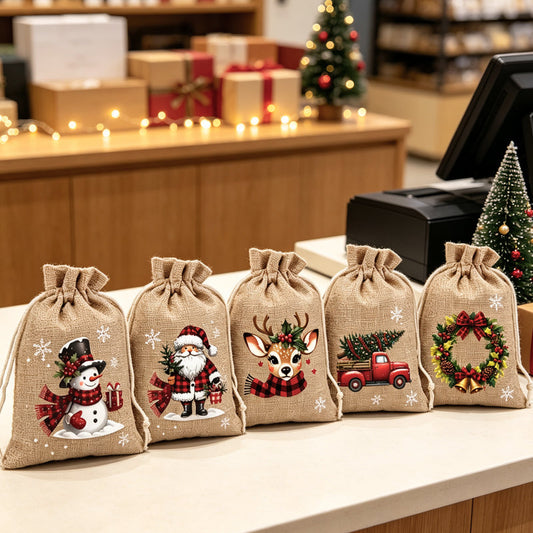 🎉 2026 Sale — Over 23,000 Sold!🎄 Christmas Drawstring Gift Bags‐Santa & Reindeer Polyester Pouches 🎁