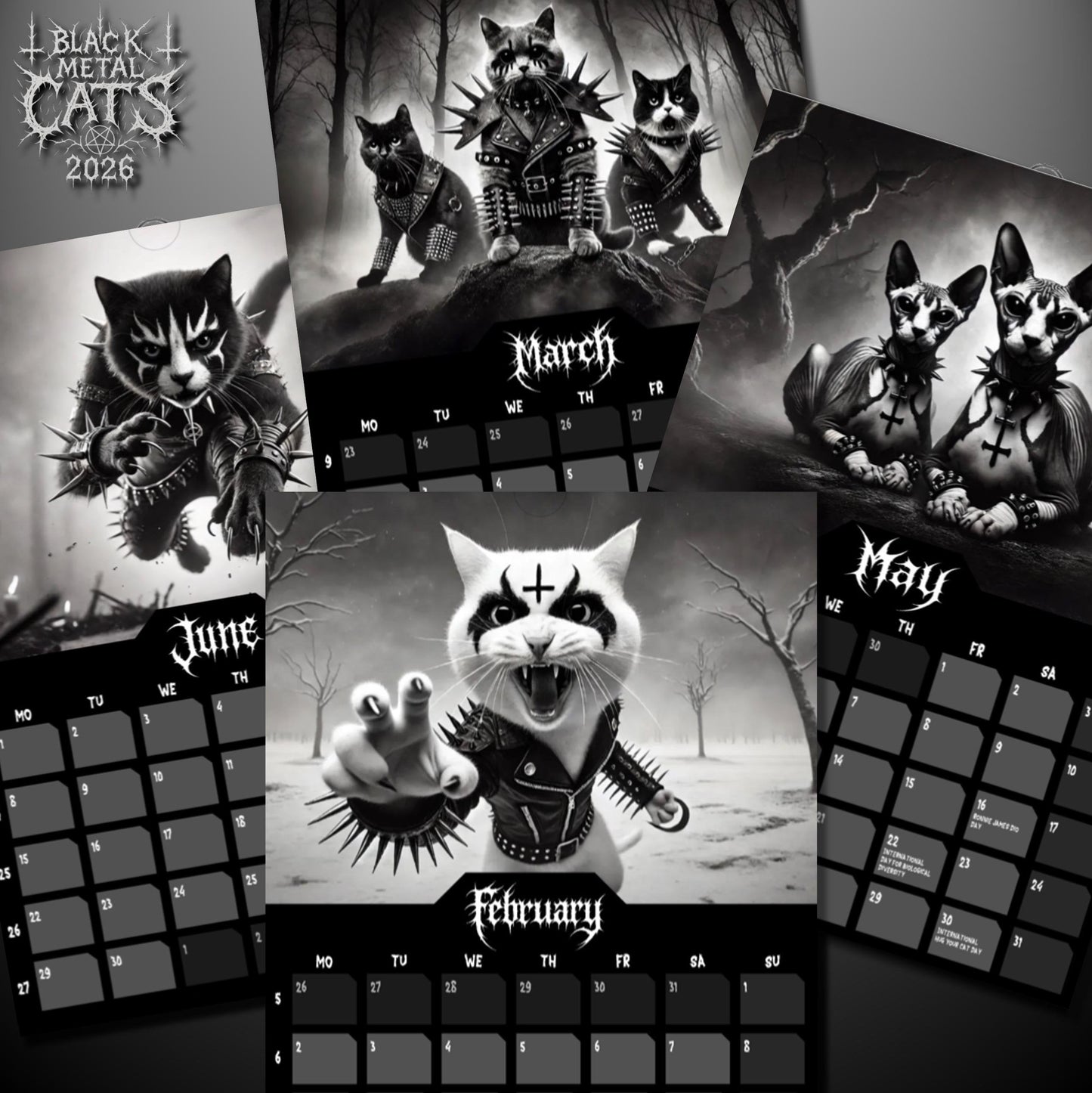 Black Metal Cats 2026-Wall Calendar 2026