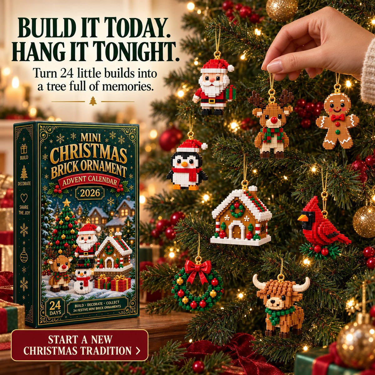 🎄 24-Day Mini Christmas Ornament Advent Calendar | perfect for decorating Christmas trees, wreaths, and holiday displays 🧱