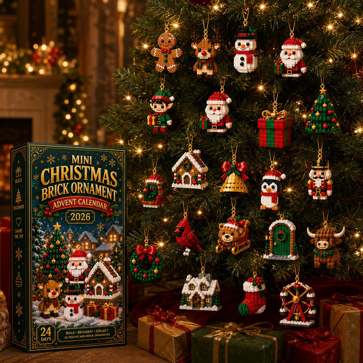 🎄 24-Day Mini Christmas Ornament Advent Calendar | perfect for decorating Christmas trees, wreaths, and holiday displays 🧱