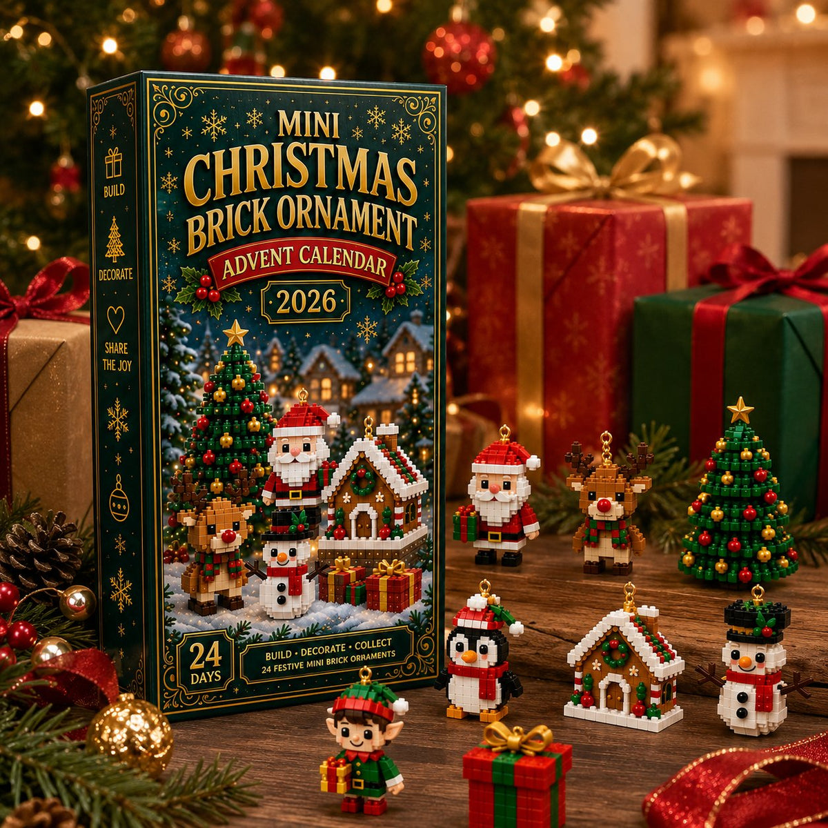 🎄 24-Day Mini Christmas Ornament Advent Calendar | perfect for decorating Christmas trees, wreaths, and holiday displays 🧱